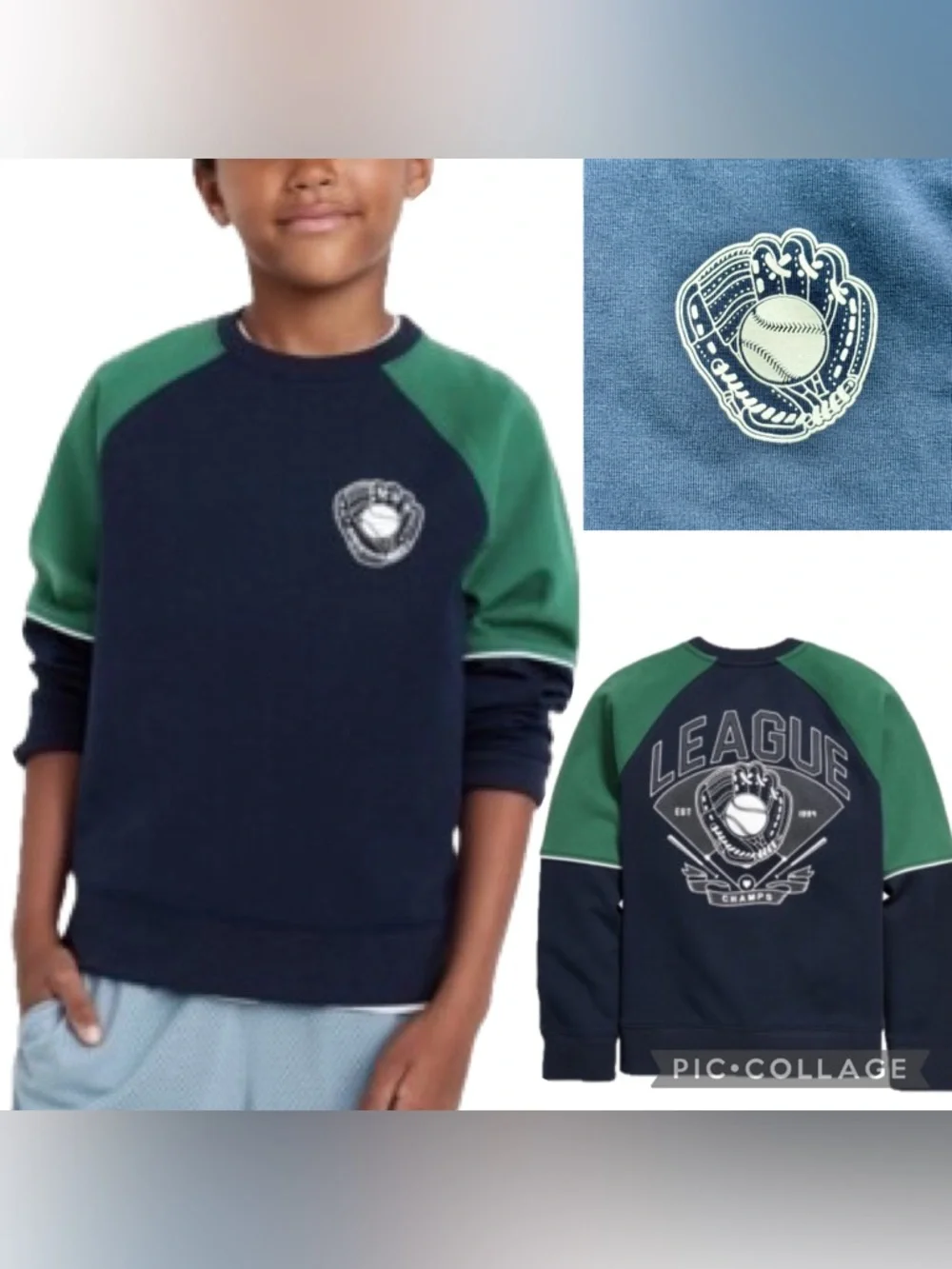 Old Navy Active‎ Dynamic Fleece Colorblock navy/green Sweatshirt Boys XL (14-16)